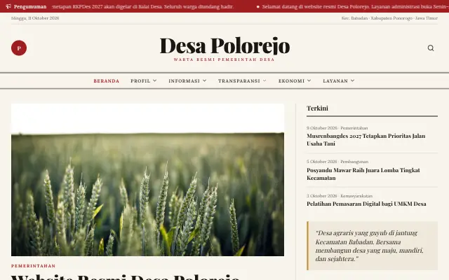 Tampilan tema Majalah Desa